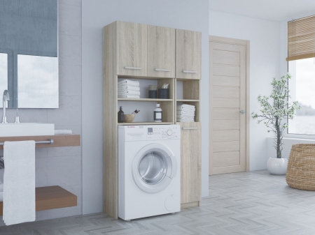 Zestaw łazienkowy, szafka nad pralkę, słupek, marpol, 96x30x183 cm, dąb sonoma