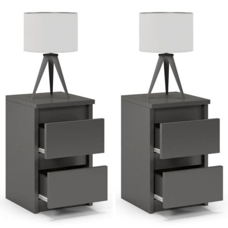 Stolik nocny, 2 szuflady, 2 sztuki, FORTIS, 30x30x45 cm, grafit, mat