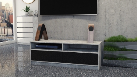 Szafka pod telewizor, stolik rtv, karo, 120x40x45 cm, beton, czerń, połysk