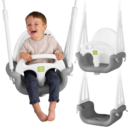 Huśtawka kubełkowa, 3w1, Ricokids, szaro-biała