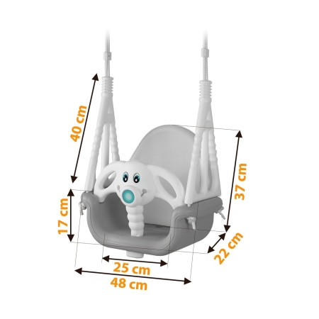 Huśtawka kubełkowa, Słonik, 3w1, Ricokids, szaro-biała