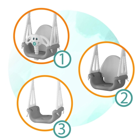 Huśtawka kubełkowa, Słonik, 3w1, Ricokids, szaro-biała