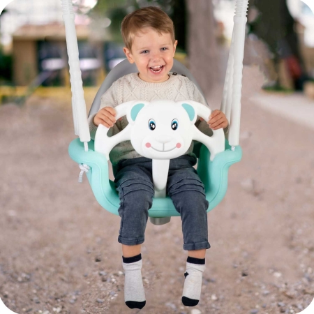 Huśtawka kubełkowa, Miś, 3w1, Ricokids, turkusowa