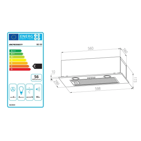 Okap kuchenny, do zabudowy, 60 cm, inox, BE-50, kolor srebrny
