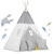 Namiot tipi dla dzieci, girlanda, światełka, 120x165 cm, jasny szary, gwiazdy