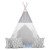 Namiot tipi dla dzieci, girlanda, światełka, 120x165 cm, jasny szary, chmurki
