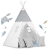 Namiot tipi dla dzieci, girlanda, światełka, 120x165 cm, jasny szary, chmurki