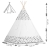 Namiot tipi dla dzieci, girlanda, światełka, 120x165 cm, biały w strzały