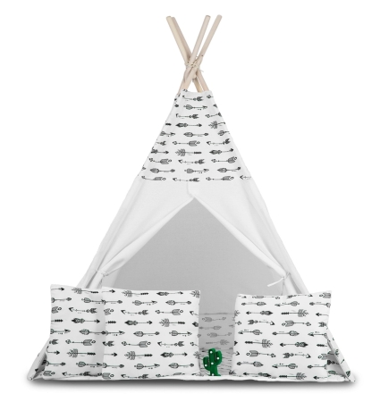 Namiot tipi dla dzieci, girlanda, światełka, 120x165 cm, biały w strzały