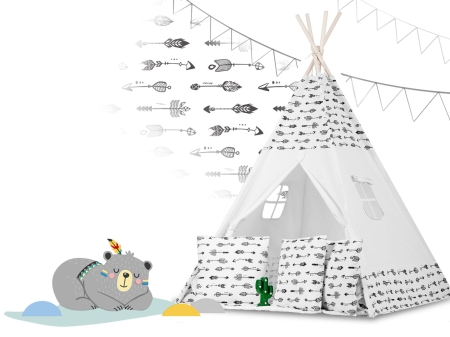 Namiot tipi dla dzieci, girlanda, światełka, 120x165 cm, biały w strzały