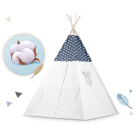 Namiot tipi dla dzieci, girlanda, światełka, 120x165 cm, granatowy, chmurki
