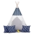 Namiot tipi dla dzieci, girlanda, światełka, 120x165 cm, granatowy, chmurki