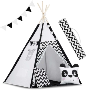 Namiot tipi dla dzieci, girlanda, światełka, 120x165 cm, biały, czarny