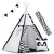 Namiot tipi dla dzieci, girlanda, światełka, 120x165 cm, biały, czarny