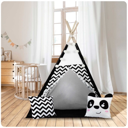 Namiot tipi dla dzieci, girlanda, światełka, 120x165 cm, biały, czarny