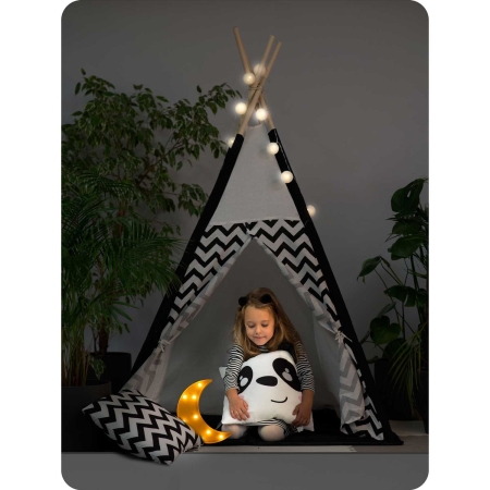 Namiot tipi dla dzieci, girlanda, światełka, 120x165 cm, biały, czarny