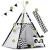 Namiot tipi dla dzieci, girlanda, światełka, 120x165 cm, biały, czarny