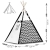 Namiot tipi dla dzieci, girlanda, światełka, 120x165 cm, biały, czarny