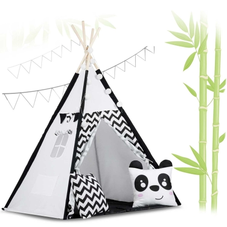 Namiot tipi dla dzieci, girlanda, światełka, 120x165 cm, biały, czarny