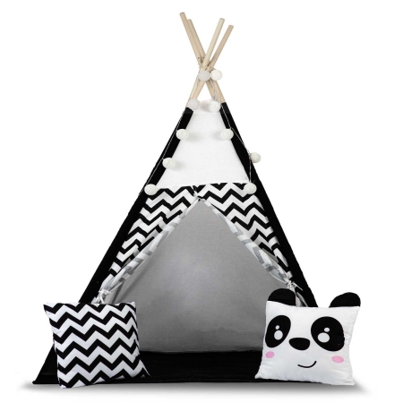 Namiot tipi dla dzieci, girlanda, światełka, 120x165 cm, biały, czarny