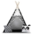 Namiot tipi dla dzieci, girlanda, światełka, 120x165 cm, biały, czarny