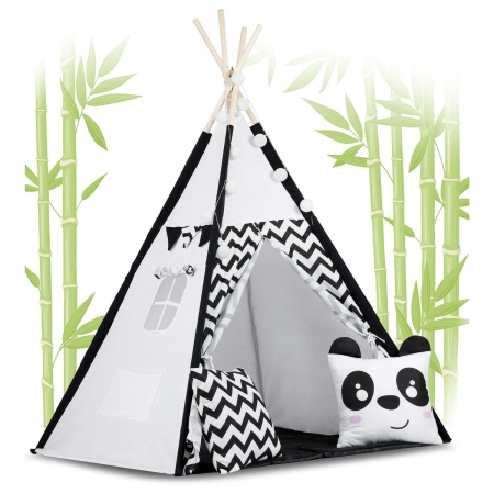 Namiot tipi dla dzieci, girlanda, światełka, 120x165 cm, biały, czarny