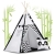 Namiot tipi dla dzieci, girlanda, światełka, 120x165 cm, biały, czarny