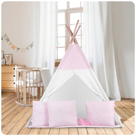 Namiot tipi dla dzieci, światełka, 120x165 cm, różowe w kropki
