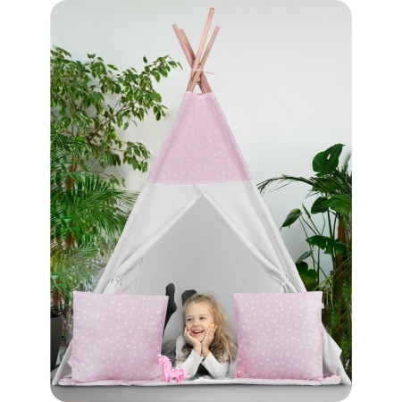 Namiot tipi dla dzieci, światełka, 120x165 cm, różowe w kropki