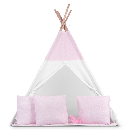 Namiot tipi dla dzieci, światełka, 120x165 cm, różowe w kropki