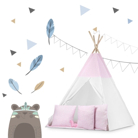 Namiot tipi dla dzieci, światełka, 120x165 cm, różowe w kropki