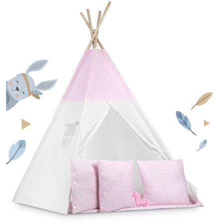 Namiot tipi dla dzieci, światełka, 120x165 cm, różowe w kropki