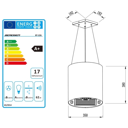 Okap kuchenny, wyspowy, wiszący, 35 cm, inox, BT-226, srebrny