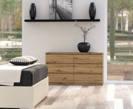 Komoda do sypialni, salonu, M6, 140x40x77 cm, dąb artisan