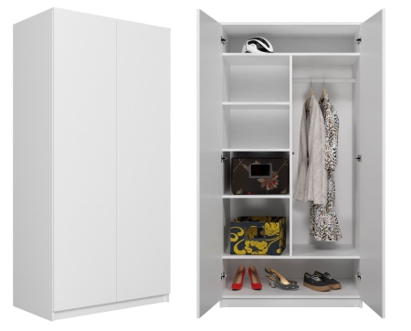 Szafa do sypialni, drzwi, półki, 90x50x180 cm, biel, mat