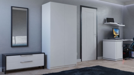 Szafa do sypialni, drzwi, półki, 90x50x180 cm, biel, mat