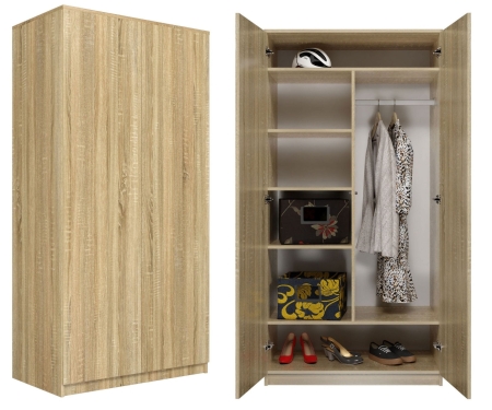 Szafa do sypialni, drzwi, półki, 90x50x180 cm, dąb sonoma, mat