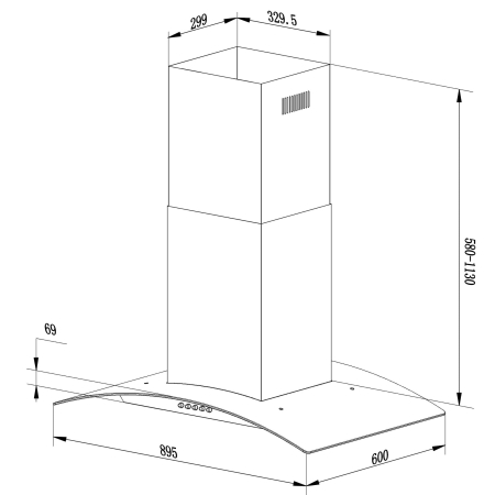 Okap kuchenny, wyspowy, 90 cm, Berdsen, BT-224, inox