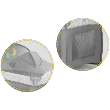 Łóżeczko turystyczne, przewijak, moskitiera, 65x125x78 cm, szary