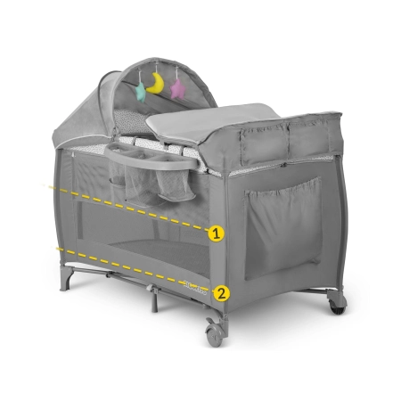 Łóżeczko turystyczne, przewijak, moskitiera, 65x125x78 cm, szary