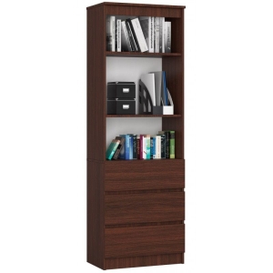 Regał do salonu, 3 szuflady, półki, ARLO, 60x35x180 cm, wenge, mat