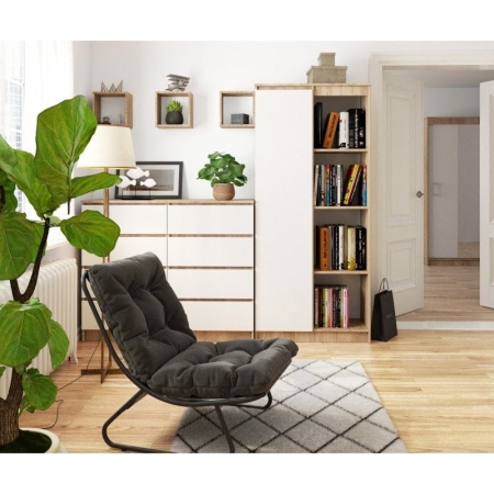 Regał biurowy, zamykany, półki, ORDO, 80x35x180 cm, dąb sonoma, biały, mat