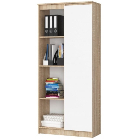 Regał biurowy, zamykany, półki, ORDO, 80x35x180 cm, dąb sonoma, biały, mat