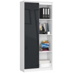 Regał biurowy, zamykany, półki, ORDO, 80x35x180 cm, biały, grafit, połysk