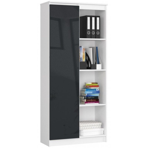 Przejdź do produktu Regał biurowy, zamykany, półki, ORDO, 80x35x180 cm, biały, grafit, połysk
