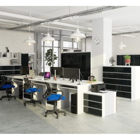 Regał biurowy, zamykany, półki, ORDO, 80x35x180 cm, biały, grafit, połysk