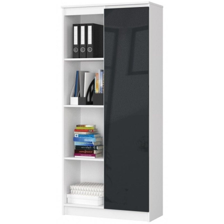 Regał biurowy, zamykany, półki, ORDO, 80x35x180 cm, biały, grafit, połysk