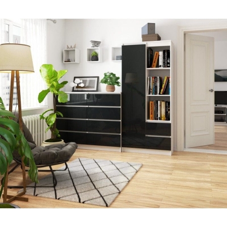 Regał biurowy, zamykany, 2 szuflady, ORDO PLUS, 80x35x180 cm, biały, grafit, połysk