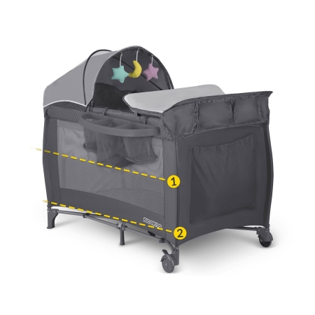 Łóżeczko turystyczne, przewijak, moskitiera, 65x125x78 cm, antracyt