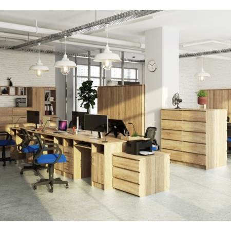 Biurko komputerowe, szuflady, szafka, SOFIA, 124x52x74 cm, dąb sonoma, mat